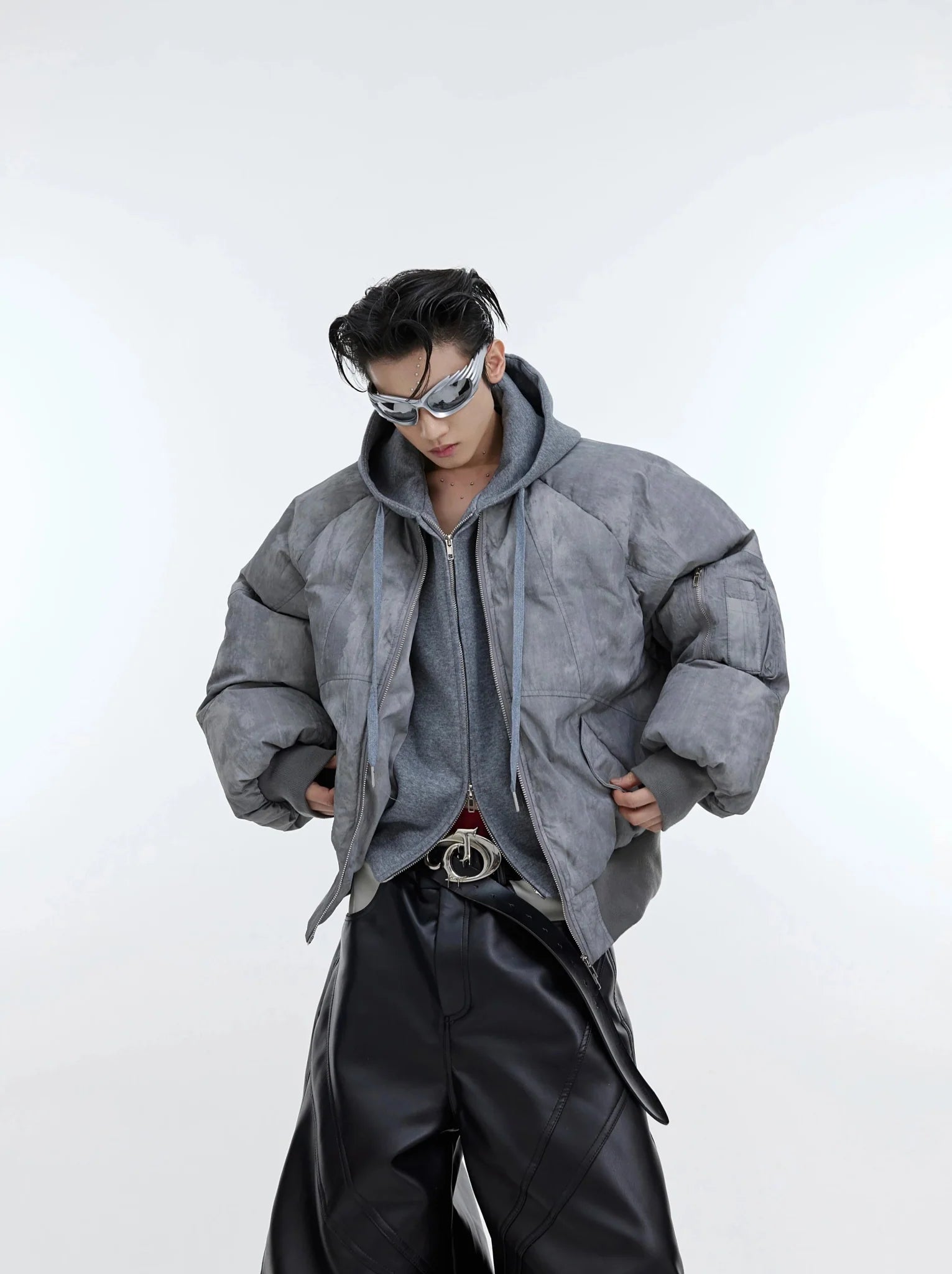 Deconstructed Two-Piece Hoodie & Puffer Jacket | Distressed Wash
