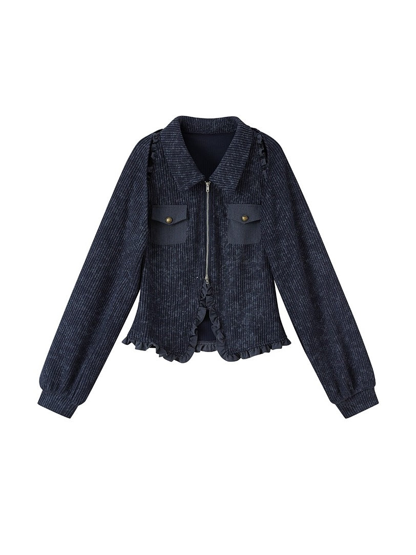 ポロカラーニットノースリーブトップス&ショールカーディガンセットアップ