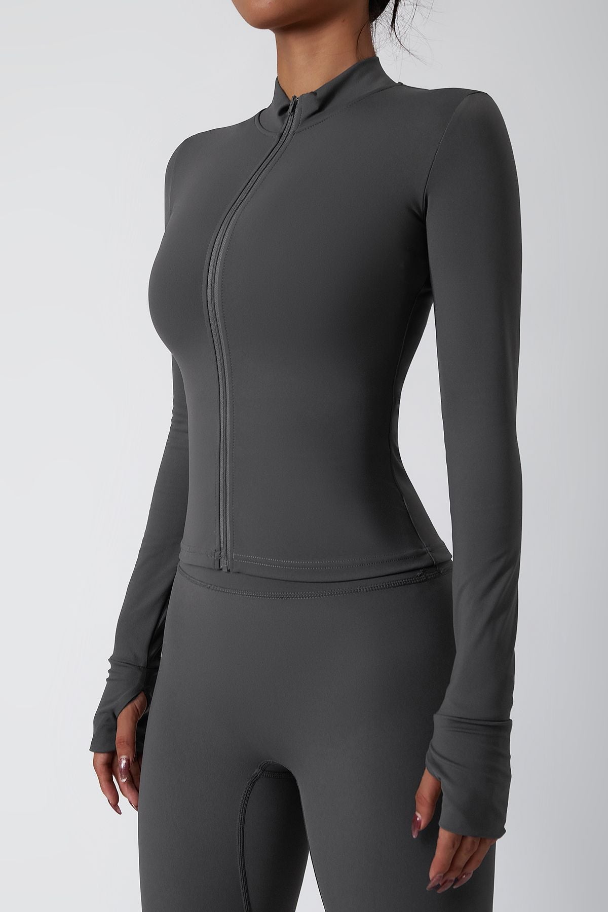 모크 넥 지퍼 프론트 트랙 재킷