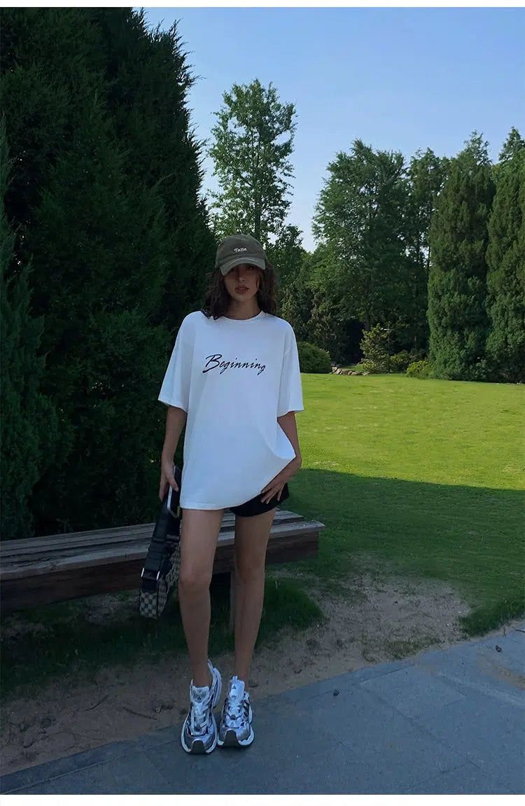 Neva Beginning Text Print T-Shirt