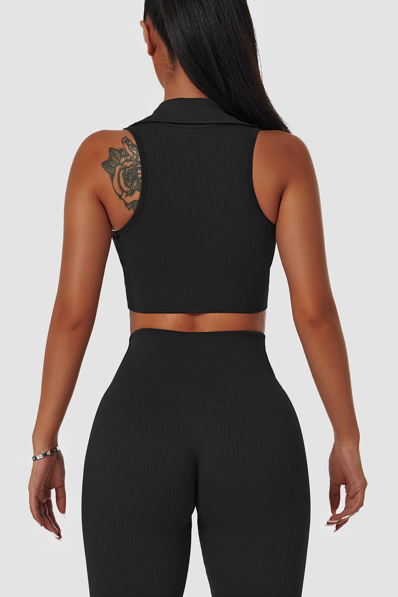 골지 라펠 칼라 크롭 탱크탑