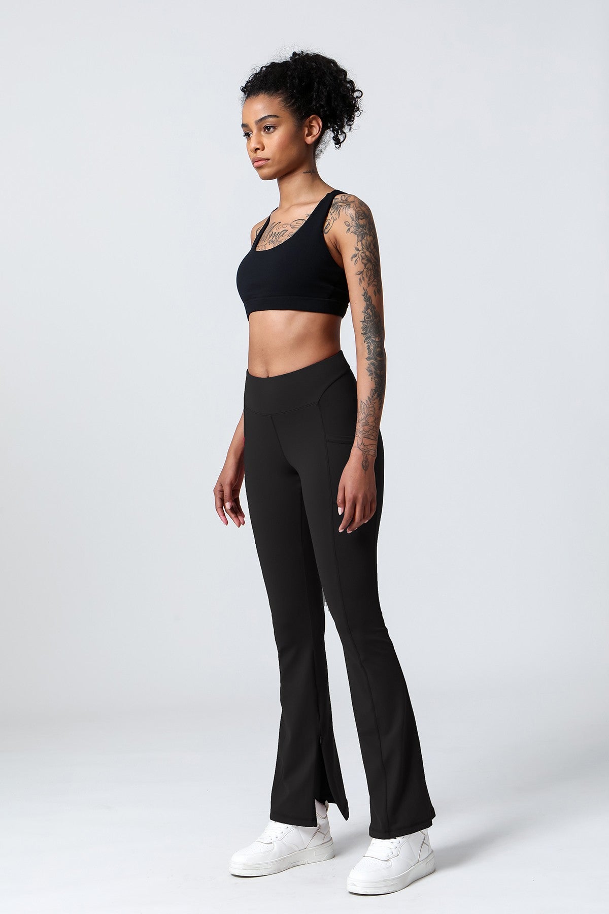 High-Waist Split Bootcut Leggings with Pockets