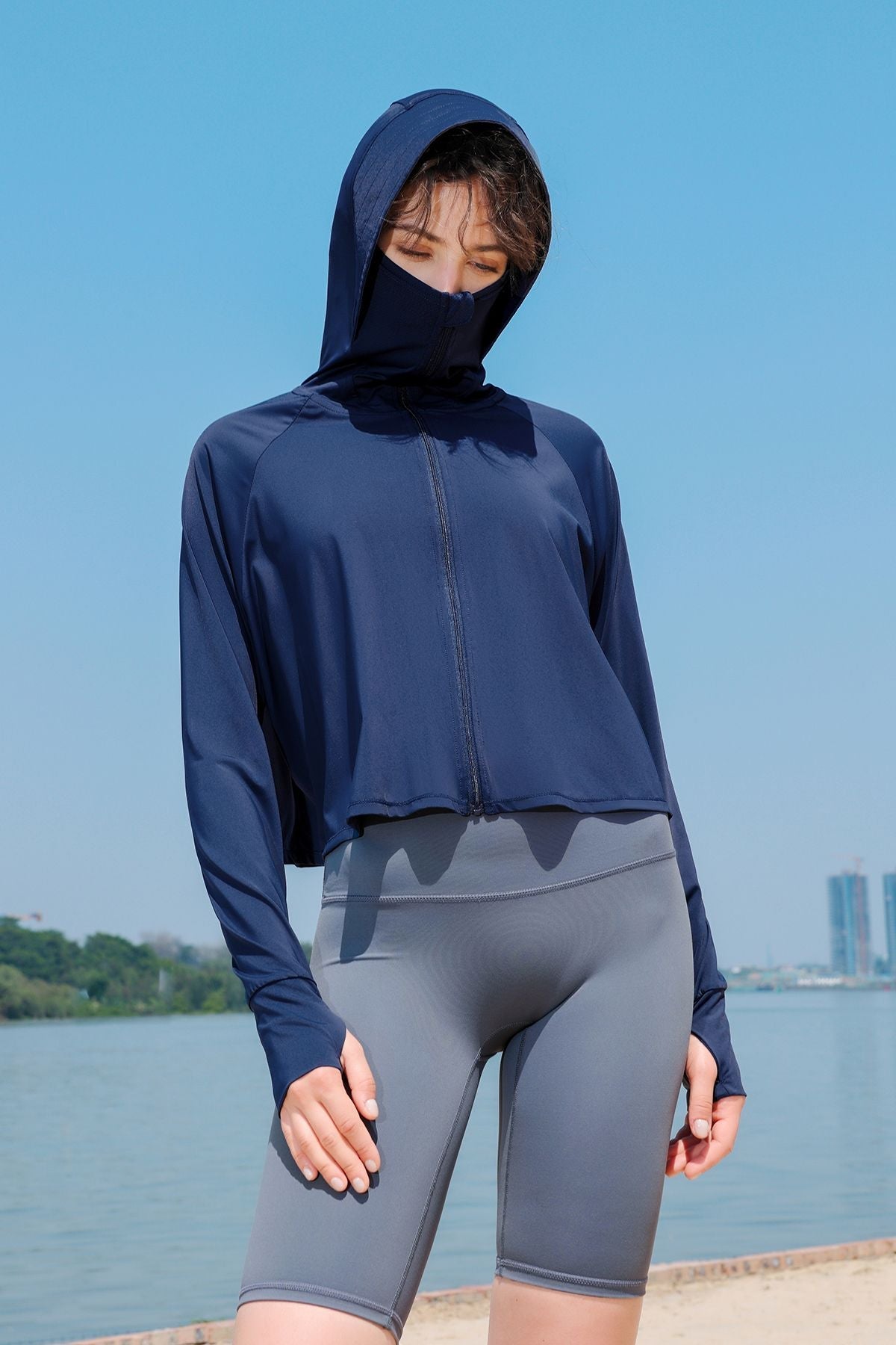 썬 프로텍션 풀집 크롭 후디 재킷