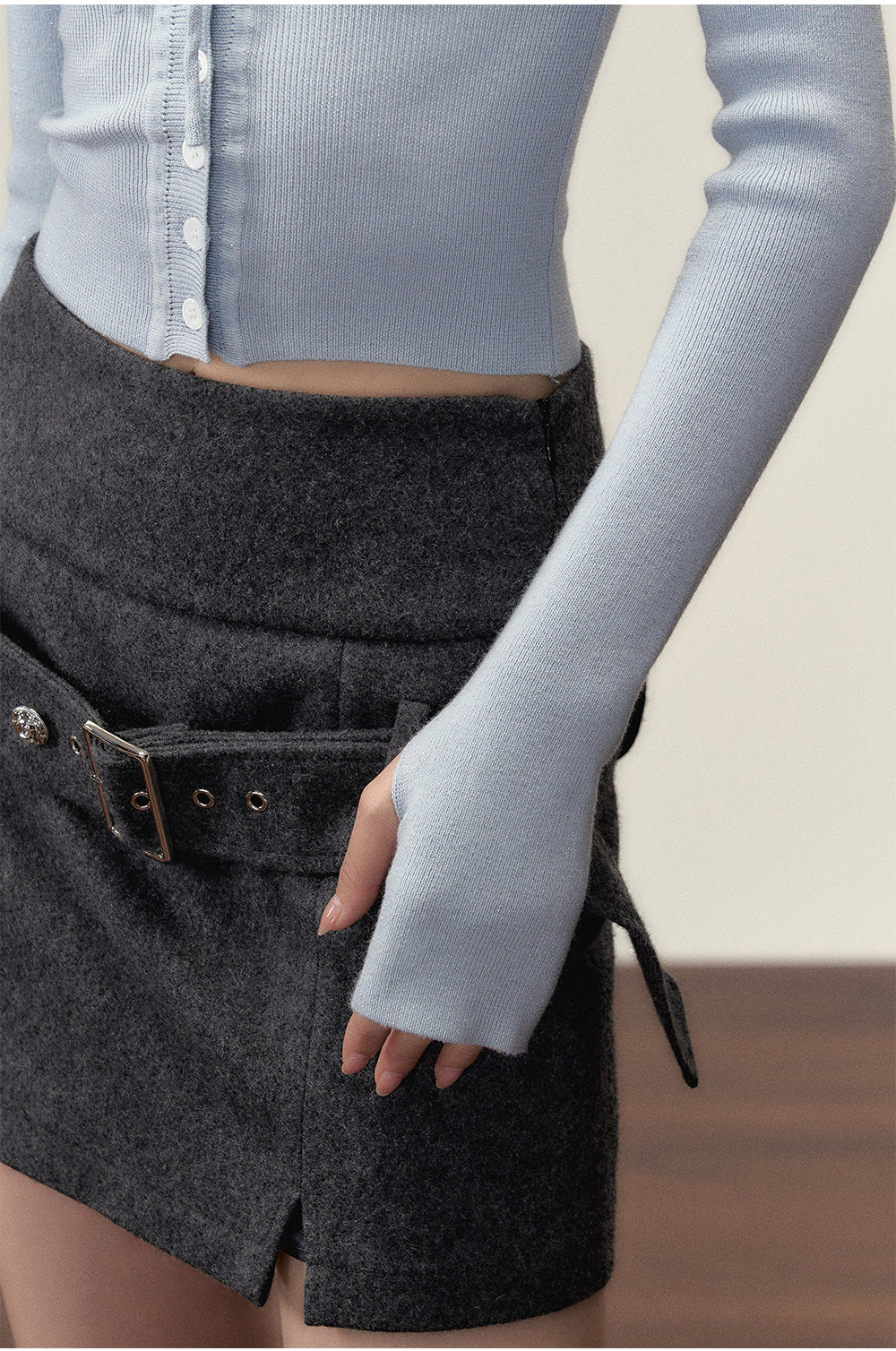 Black & Blue 2-in-1 Short Knitted Blouse