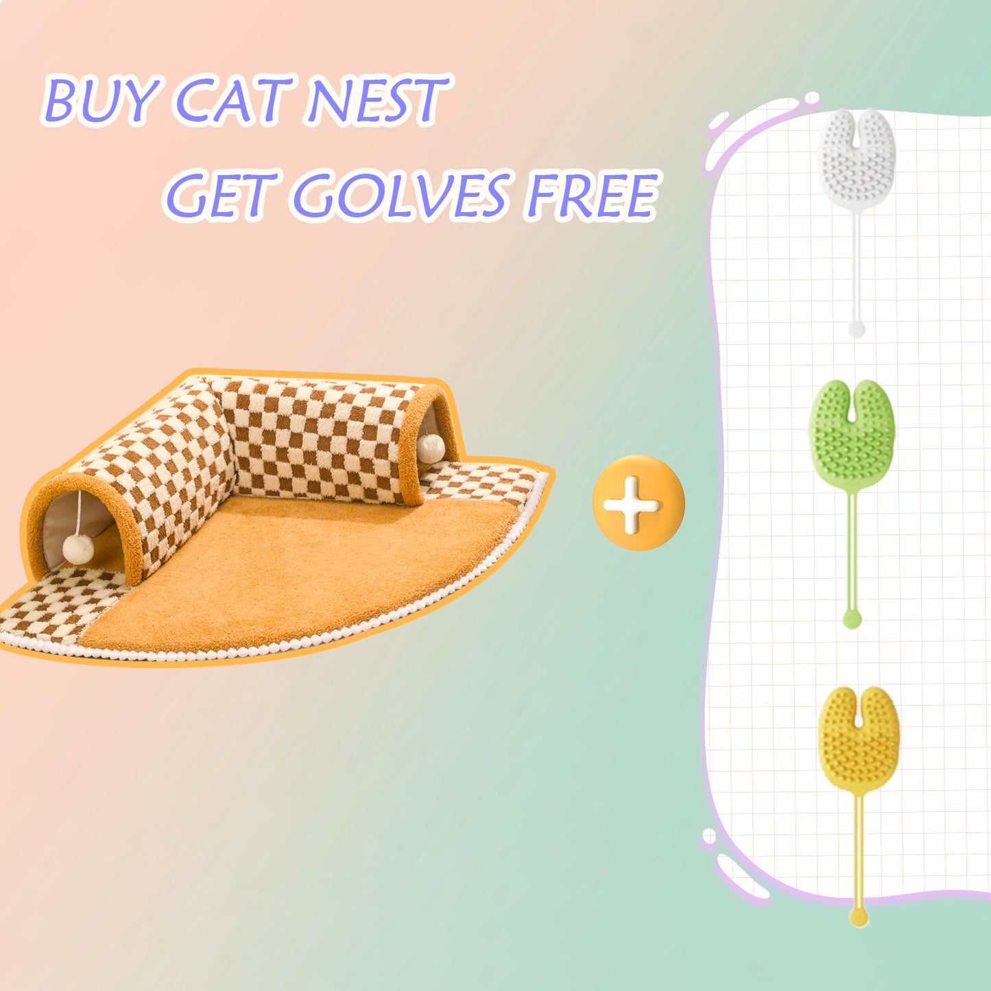 2-in-1 Funny Plush Plaid Pet Tunnel Bed Cat&Dog Bed