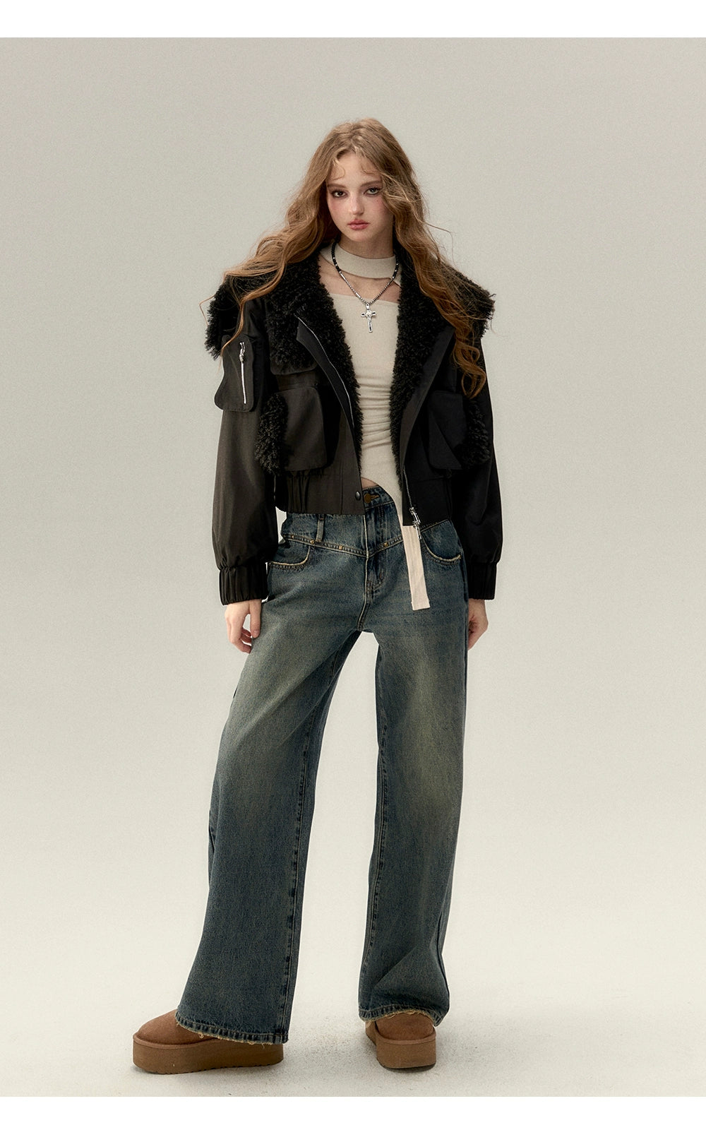 Wool Lapel Multi-Pocket Jacket