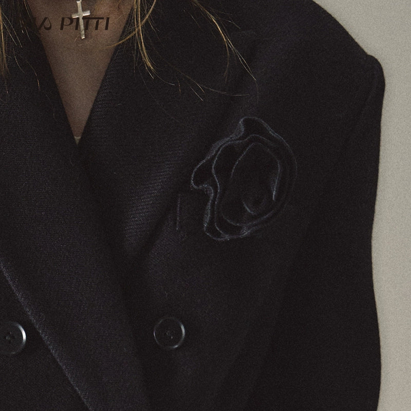 Black & Apricot Double-breasted Wool Blazer