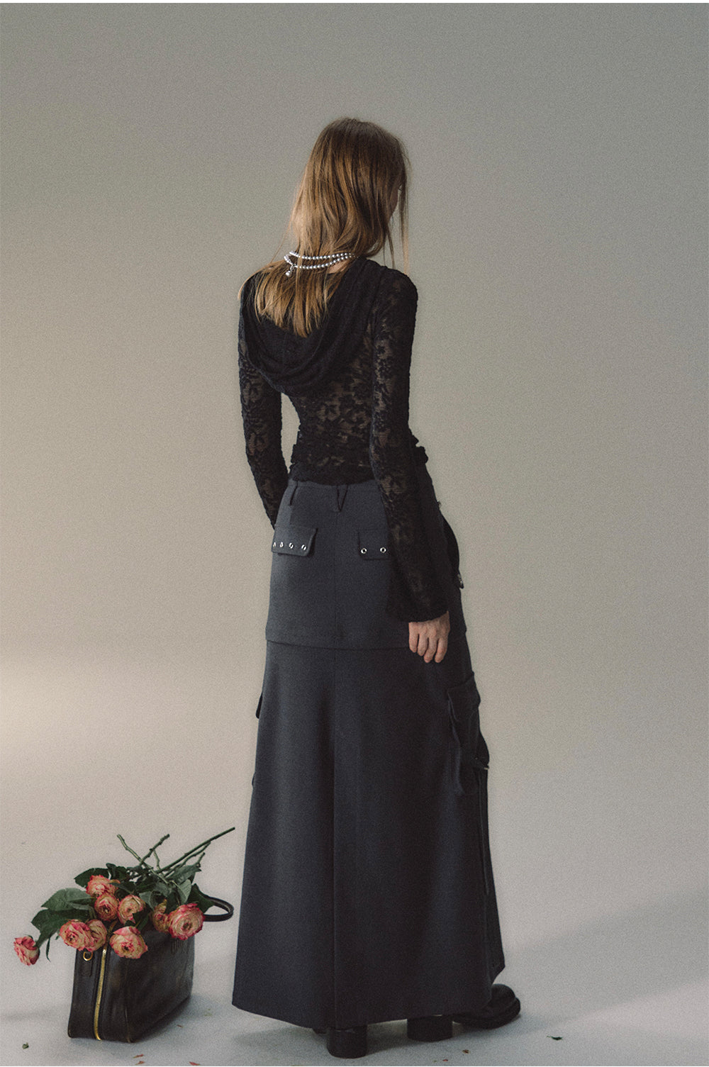 Grey Rivet A-line Skirt