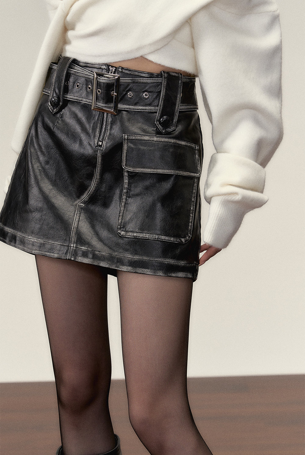 Faux Leather Jacket & Skirt Two-Piece Set