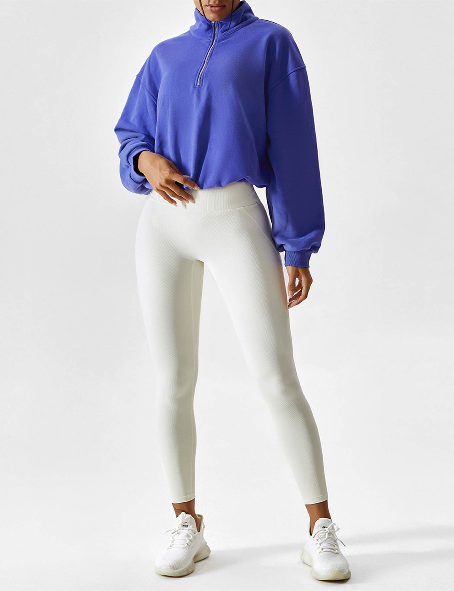 Half Zip High Neck Crop Sweatshirt