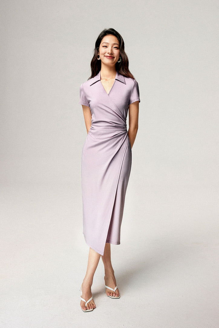 Collar Wrap Dress in Purple