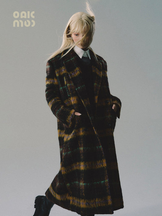 2Type Checked Wool Ovresize Long Middle Coat