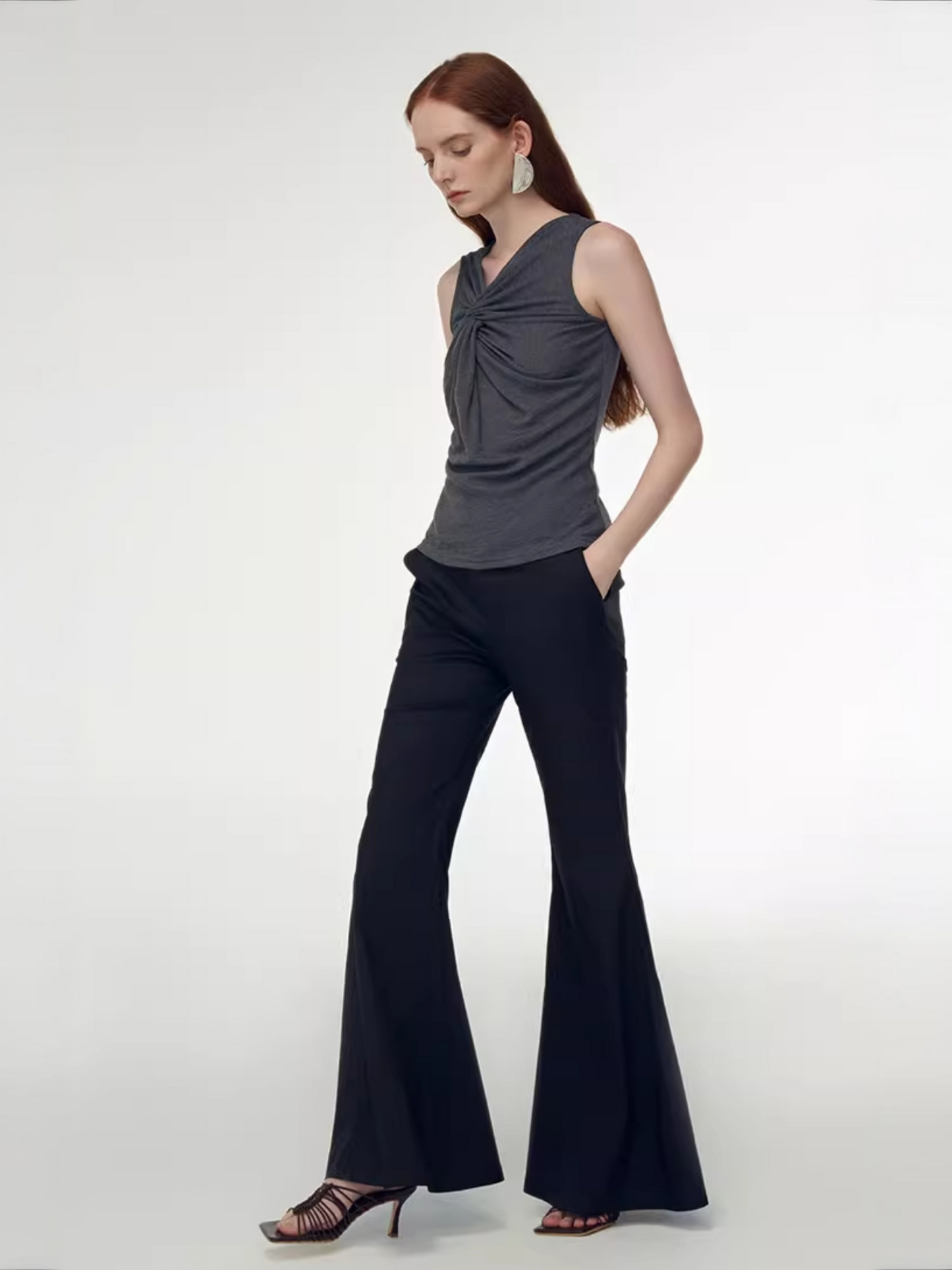 Black Asymmetrical Belt Loop Flared Vintage Pants