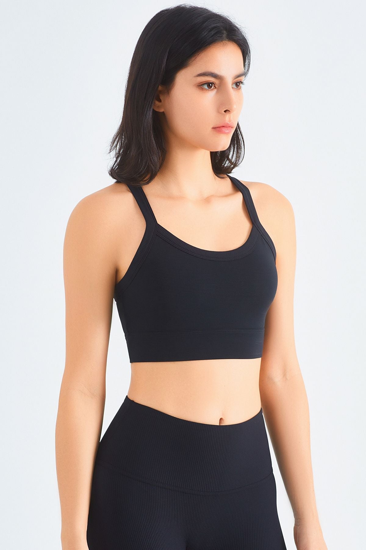 Rib-Knit Crossover Sports Bra