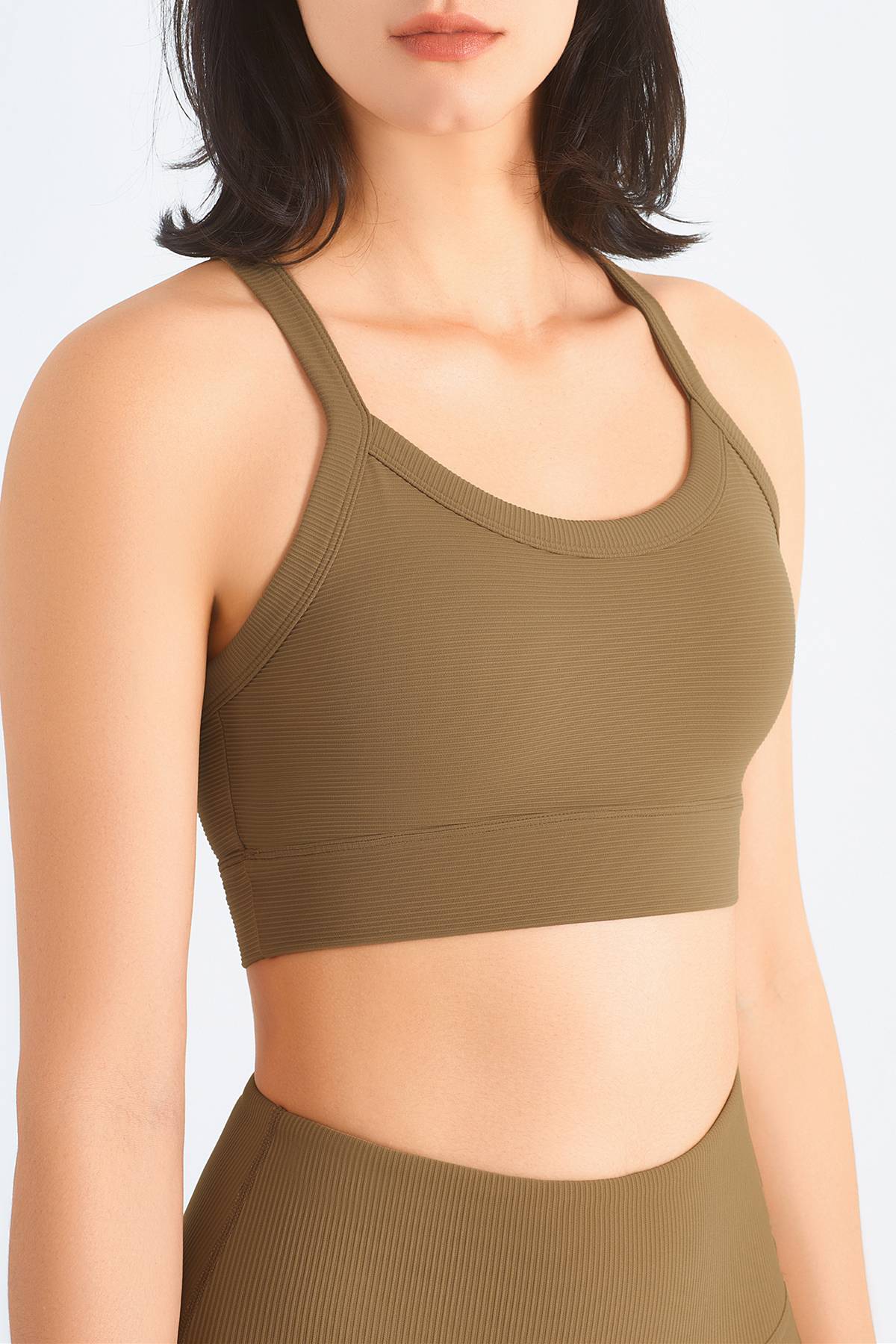 Rib-Knit Crossover Sports Bra