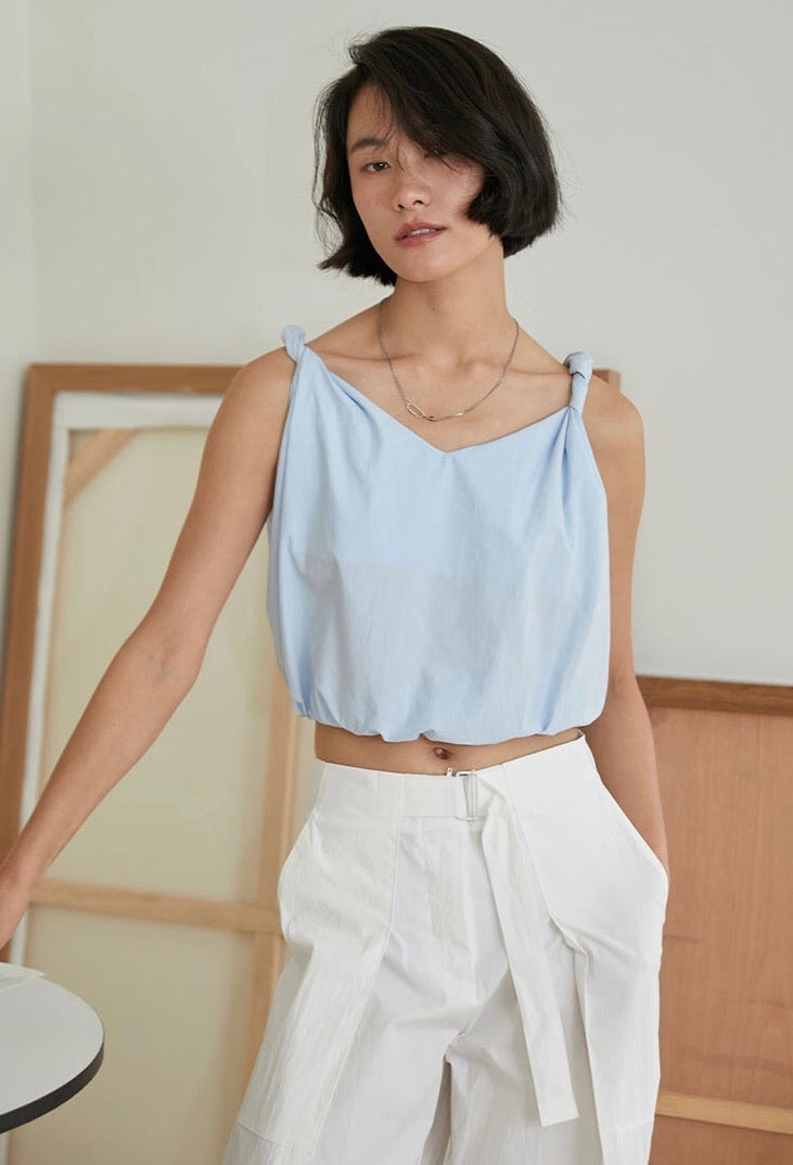 Twist Strap Cropped Top in Blue