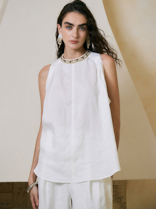 Linen Sleeveless Patterned Top