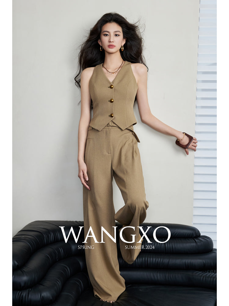 V-Neck Waistcoat & Wide-Leg Pants Set