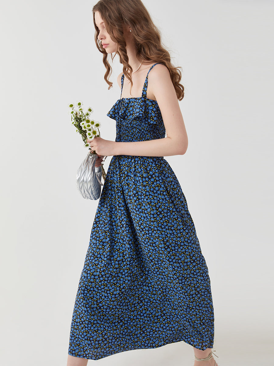 Summer Floral Print High-Waist Maxi Dress