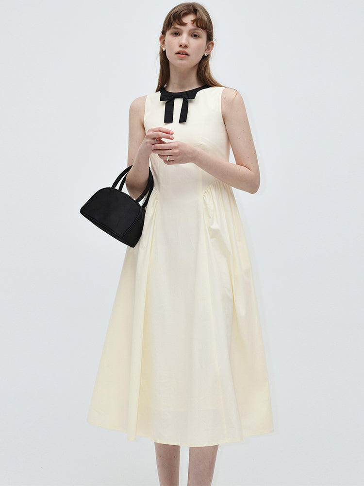 Elegant Color Block Bow Sleeveless Dress