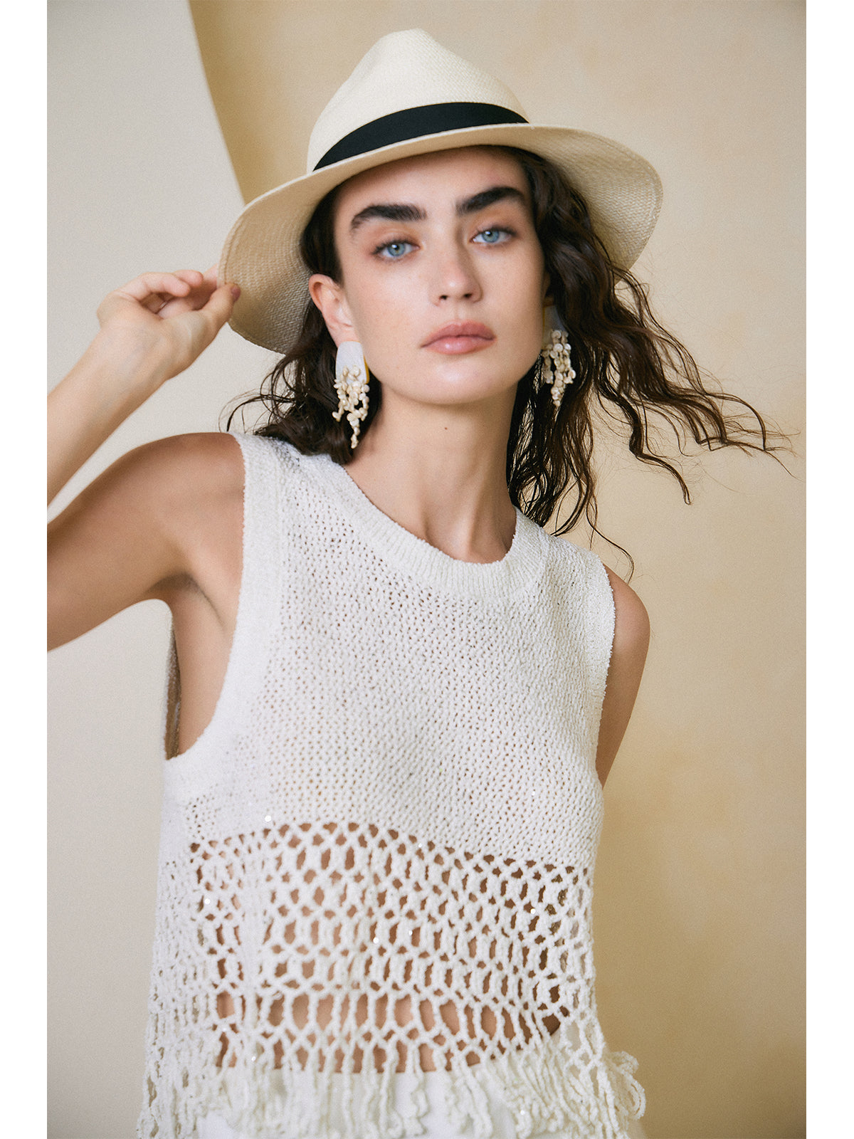 Breathable Linen Cotton Sequin Fringe Top