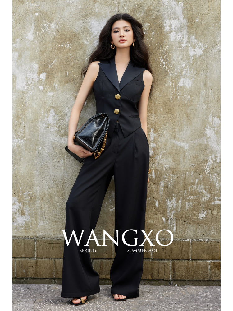 Cropped Waistcoat & Wide Leg Suit Pants Set