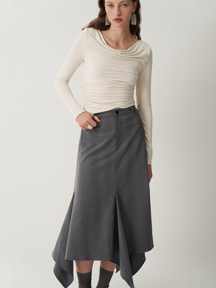 Gray Asymmetrical Textured Midi Skirt