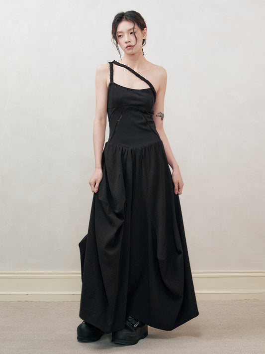 롱 니치 스팽글 로프 슬림 플레어 원피스 