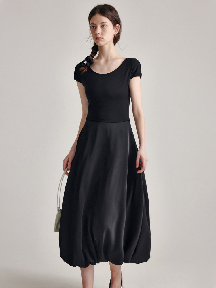 Black High-Neck Satin Panel Dress