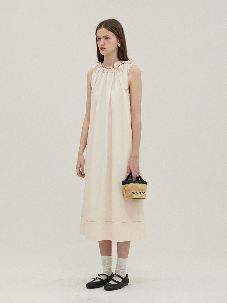 Sleeveless A-line Drawstring Dress