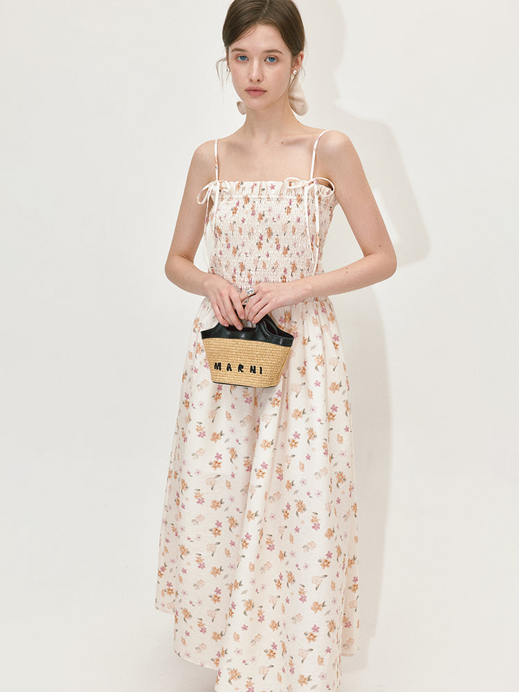 Sweet Floral Tie Strap Maxi Dress