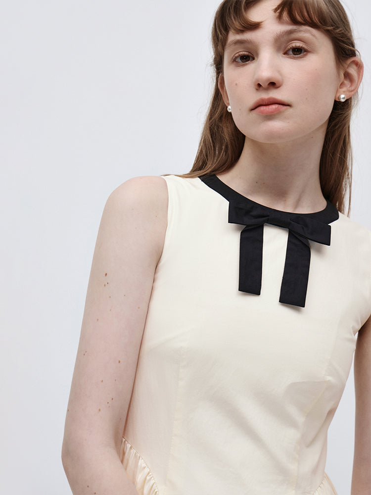 Elegant Color Block Bow Sleeveless Dress