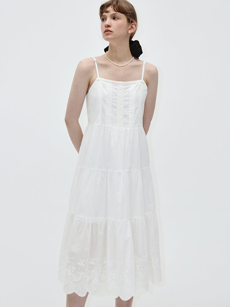 Sweet Romantic Embroidered A-line Cotton Dress