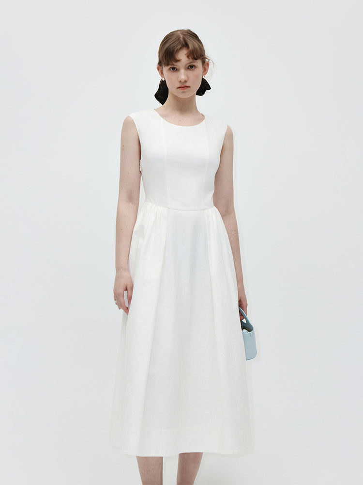 Minimalist Cross-Back Midi A-line Dress