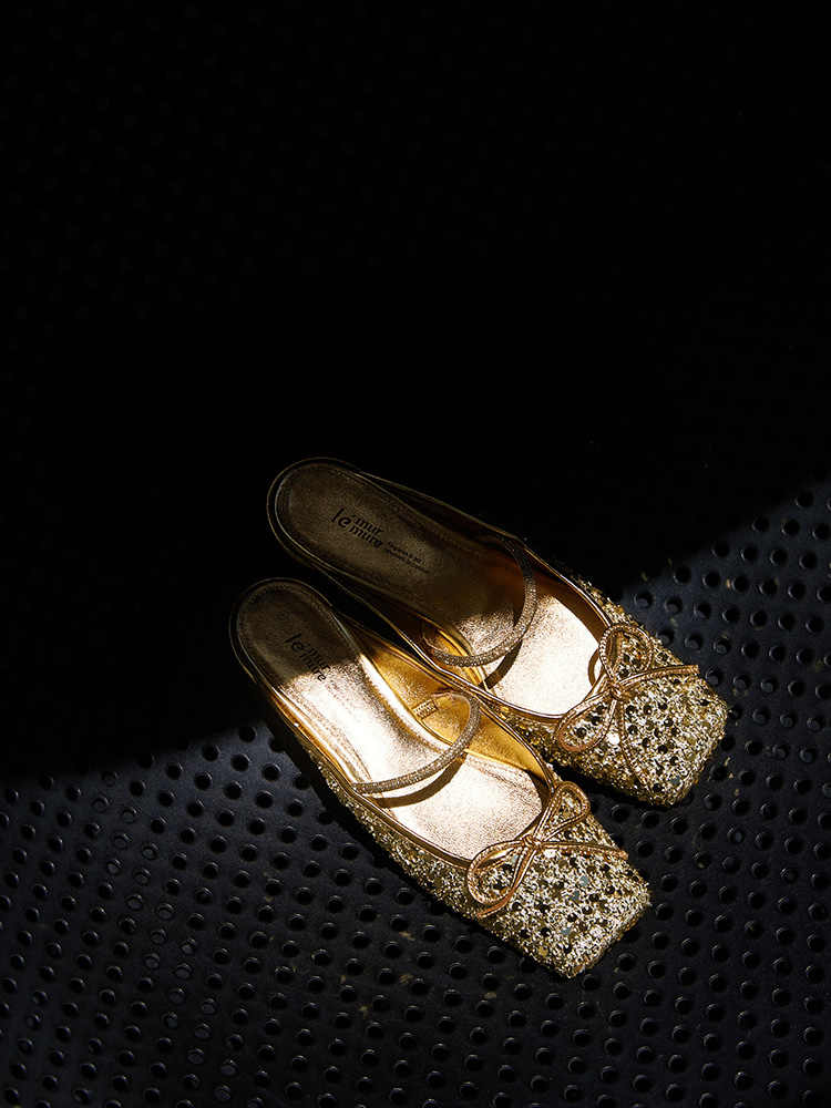 Handcrafted Sequin Square-Toe Ballet Mules