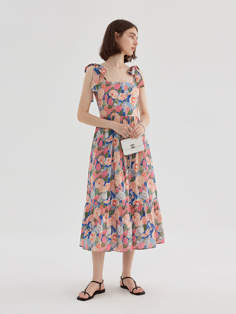 Painterly Tie Strap Maxi Dress