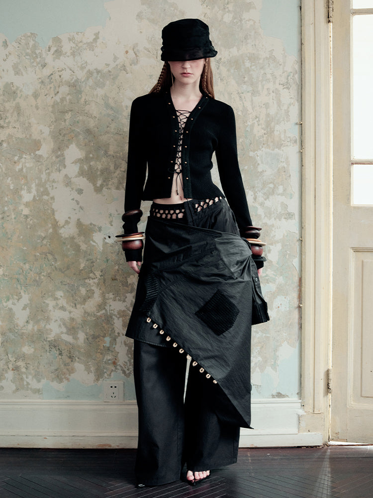 레이스업 섹시 니치 씬 니트 