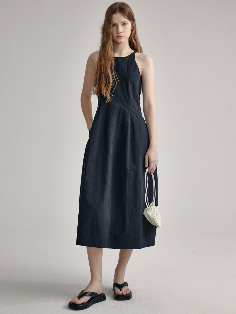 Textured Round Neck Sleeveless A-line Dress