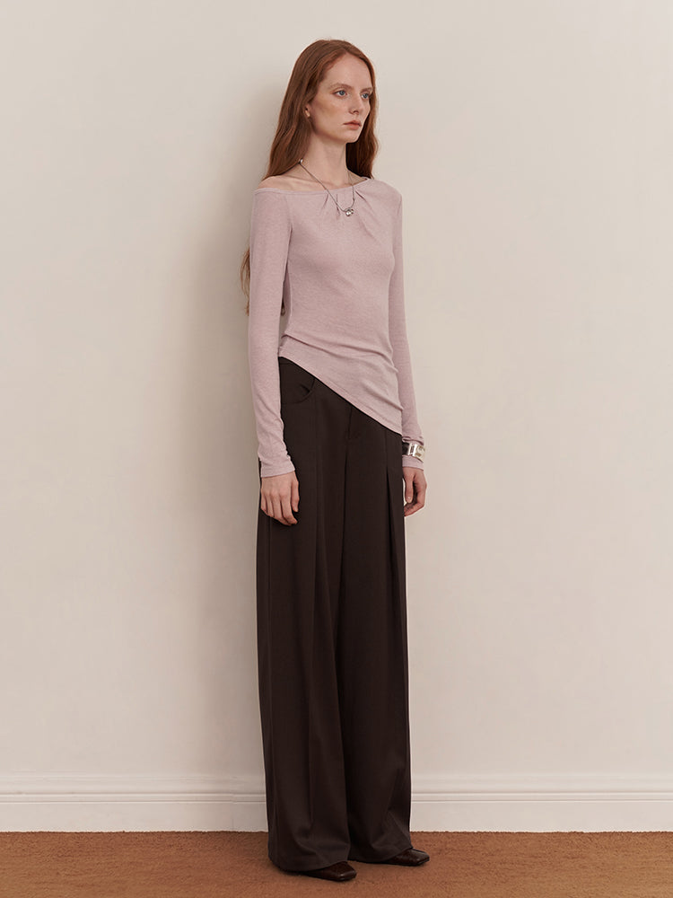 Heavy-Drape Elastic Waist Pleated Curved Trousers