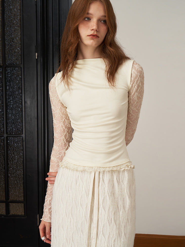 Jacquard Lace Satin Wool Top and Skirt Set