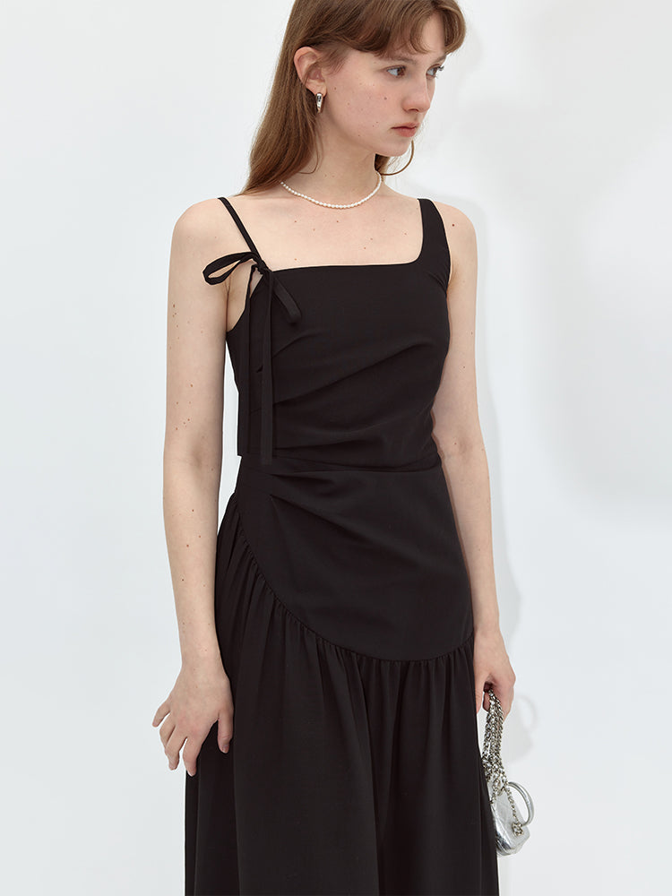 Bow Strap Casual A-line Midi Dress