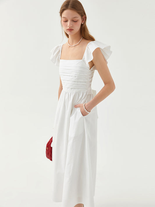 Square Neck Ruffle Trim Cinch Waist Maxi Dress โ FancyAdd