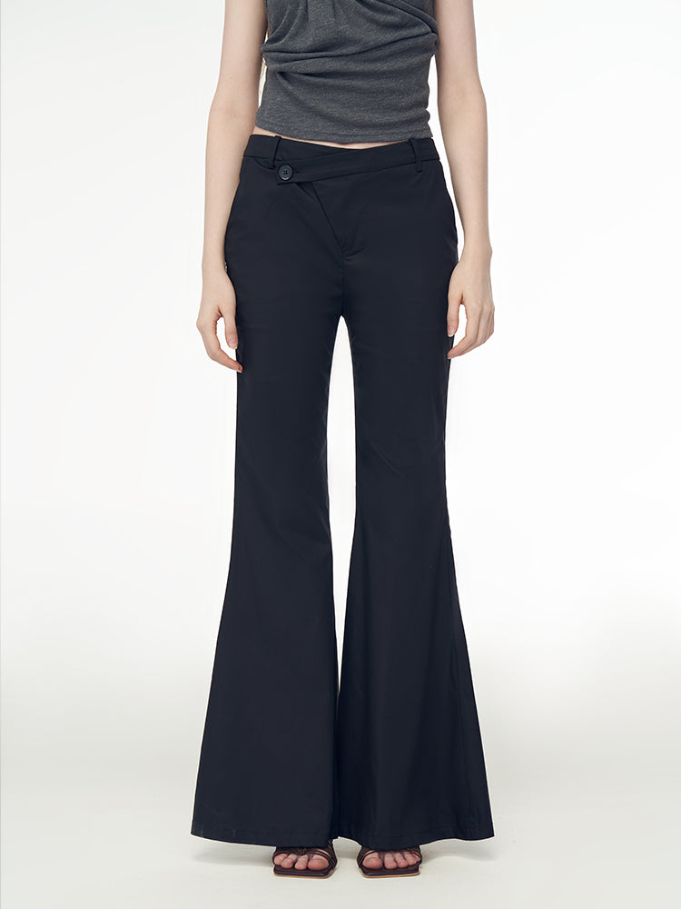 Black Asymmetrical Belt Loop Flared Vintage Pants