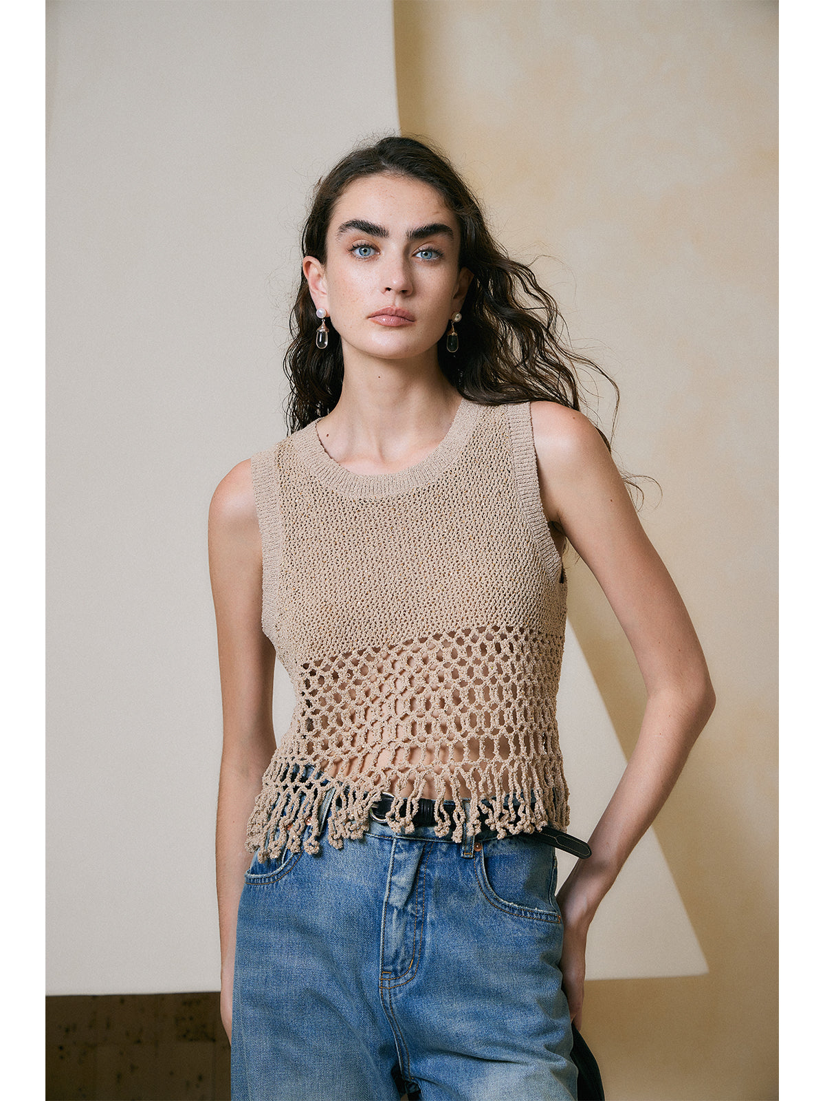 Breathable Linen Cotton Sequin Fringe Top