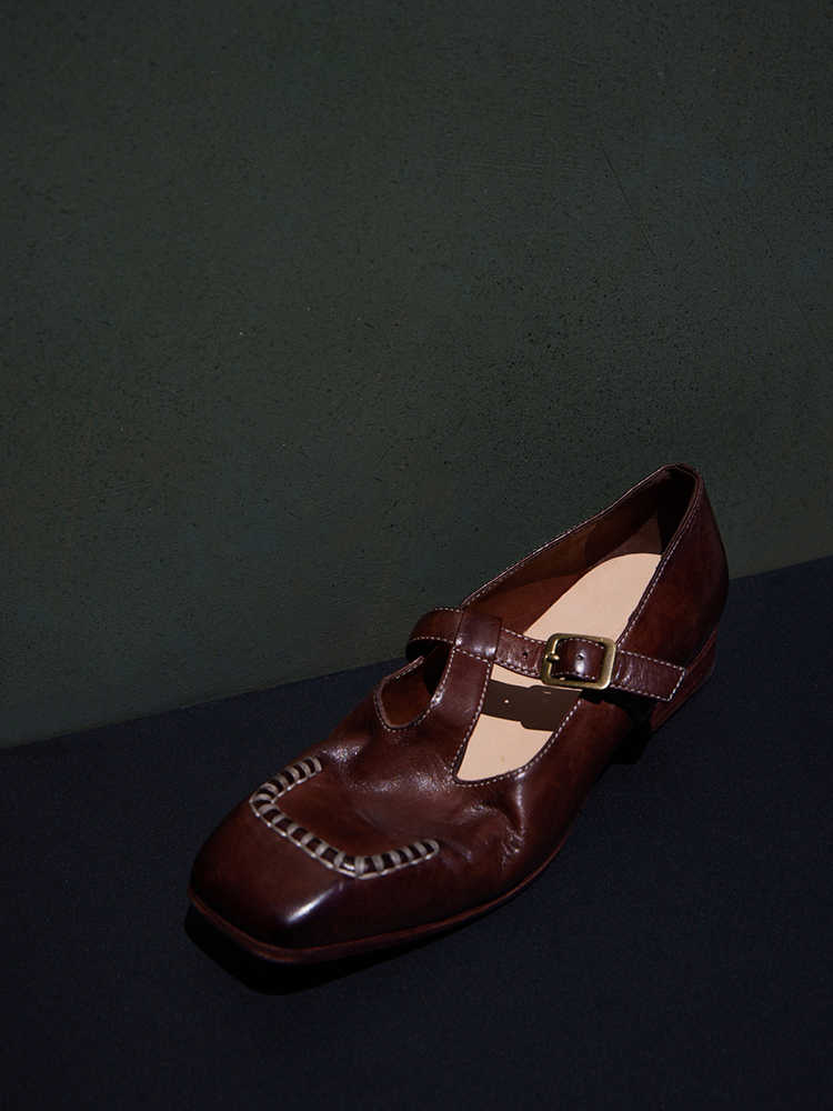 Vintage T-Strap Italian Leather Mary Jane Flats