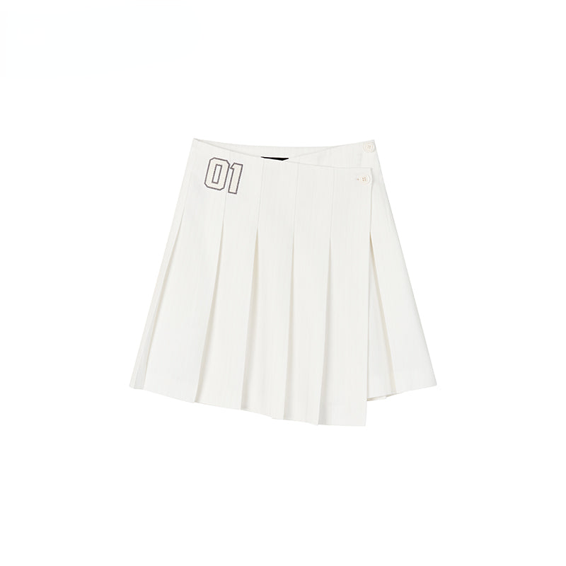 Oak Ash & White Asymmetrical Waist Pleated Skirt