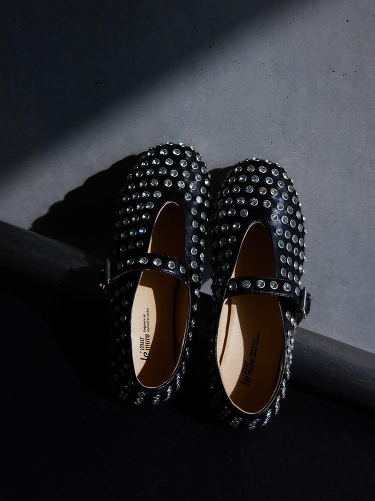 Studded Lambskin Mary Jane Flats