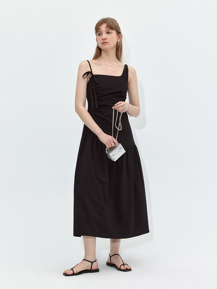 Bow Strap Casual A-line Midi Dress