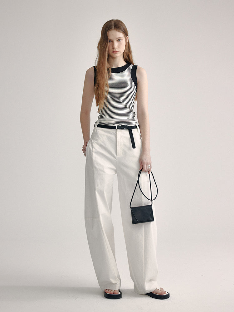 White High-Waist Cotton Wide-Leg Pants