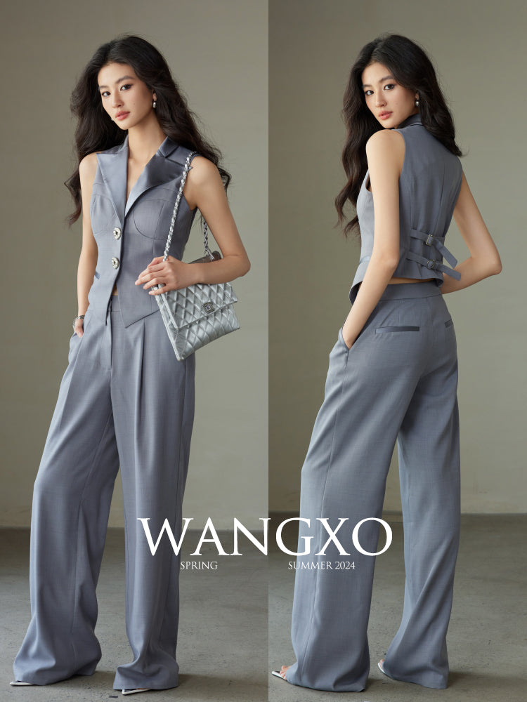 Cropped Waistcoat & Wide Leg Suit Pants Set